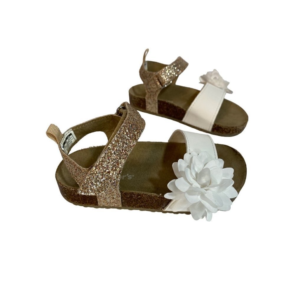 Carters Girls' White and Gold Glitter Ella Sandals Size‎ 9M EU 25